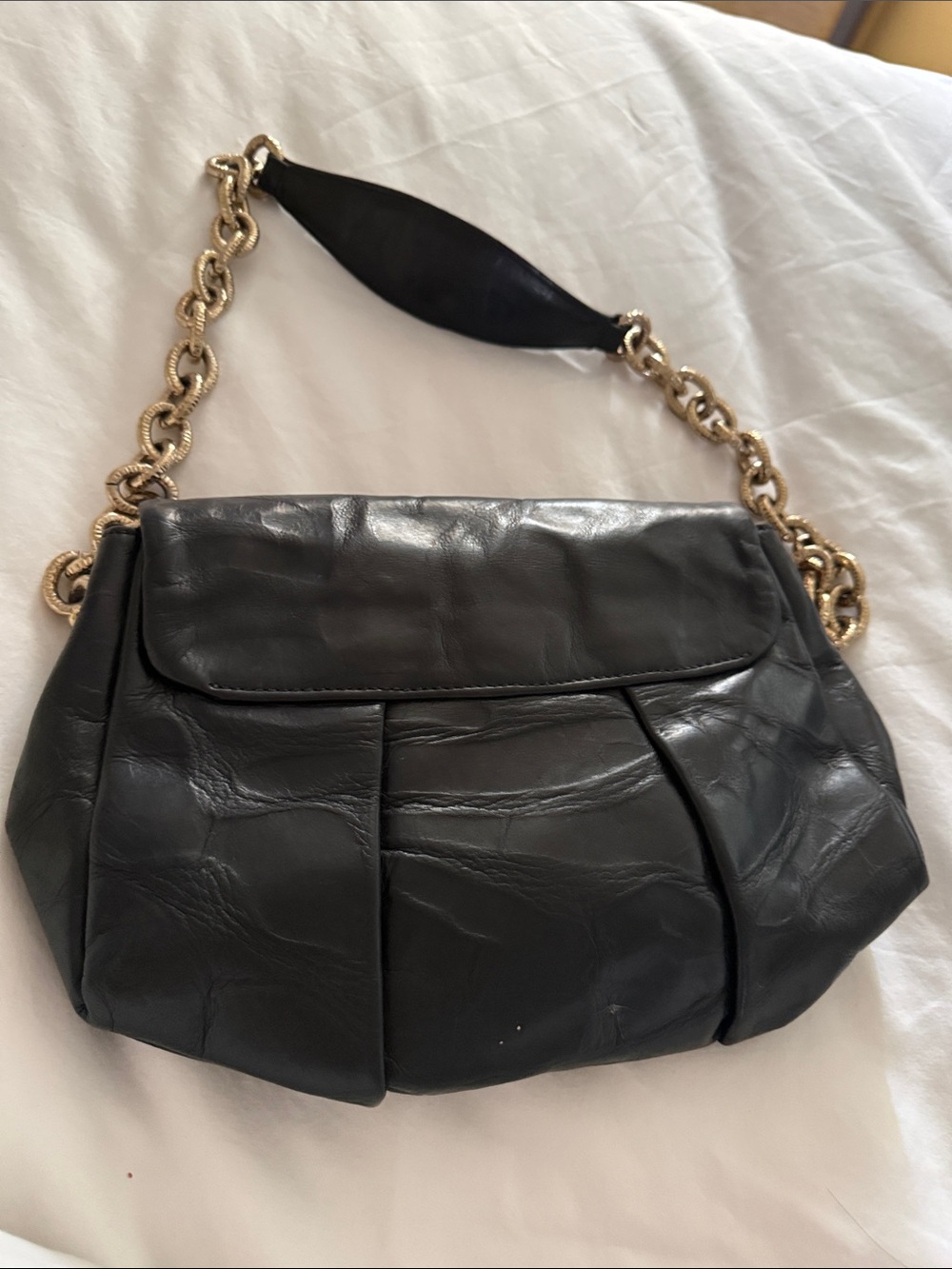 henri bendel Black Leather Shoulder Bag with Gold Chain - Picture 4 of 4